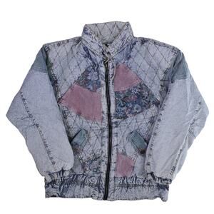 VINTAGE New York Girl Eclectic Patchwork Jacket Small Denim Quilted Bomber 90s